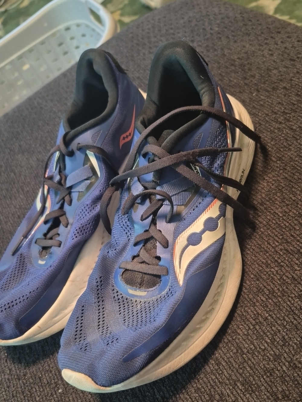 Saucony Men's Blue and White Running Sneakers with Coral Accents
